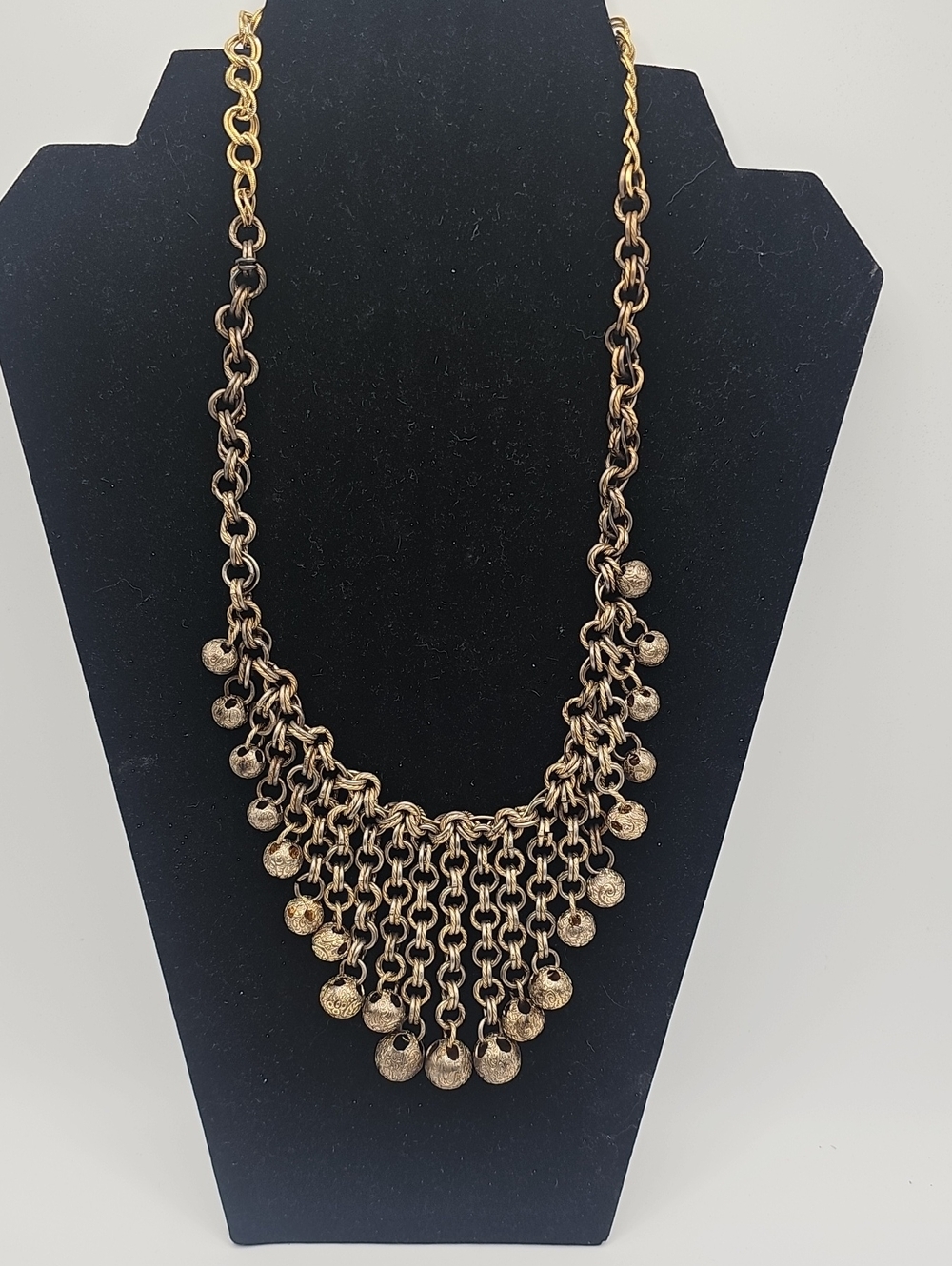 Tribal Brass Cascade Disc Statement Necklace. With Dancing Bells.